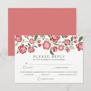 Red Green Elegant Wedding December/Fall RSVP Card