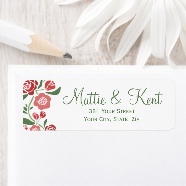 Red Green Elegant Wedding December Return Address Label (Insitu)