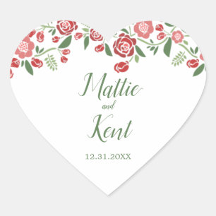 Red Green Fall Wedding Personalised Thank You Heart Sticker