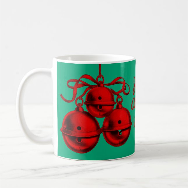 Red & Green Festive Bells Ceramic Mug (Left)