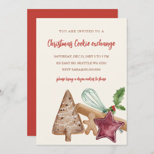 Red Green Festive Cookie Exchange Christmas Party Invitation
