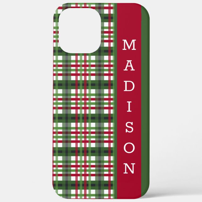 Red Green Festive Tartan Pattern Personalised Name Case-Mate iPhone Case (Back)