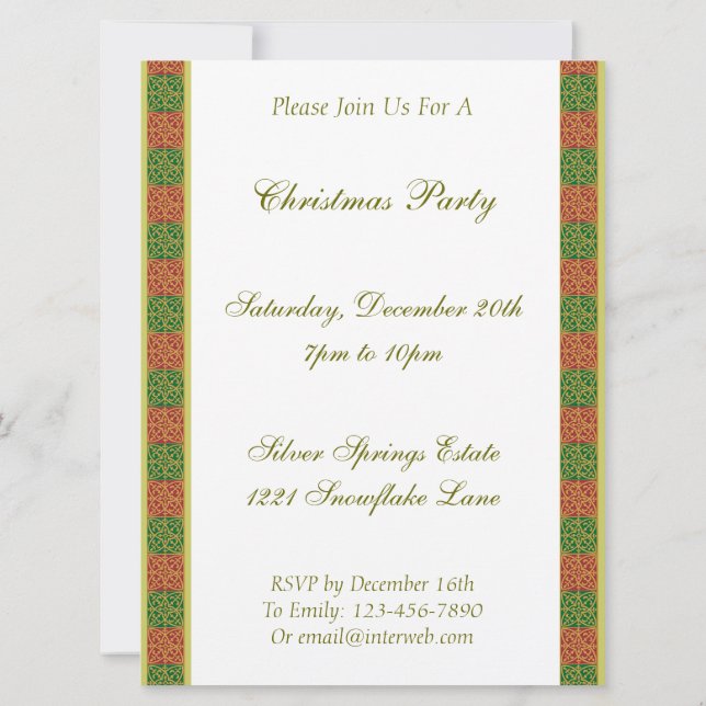 Red Green Fleur de Lis Custom Holiday 6.5x8.75 Invitation (Back)