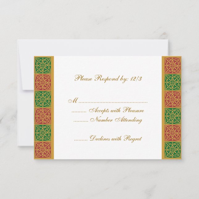 Red Green Fleur de Lis Custom RSVP Card (Back)