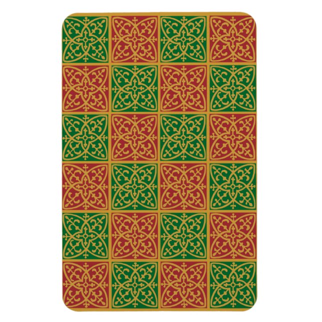 Red Green Fleur-de-Lis Holiday Pattern Magnet (Vertical)