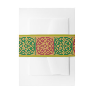Red Green Fleur des Lis Holiday Tile Pattern Invitation Belly Band