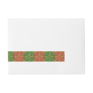 Red Green Fleur des Lis Holiday Tile Pattern Wraparound Address Label