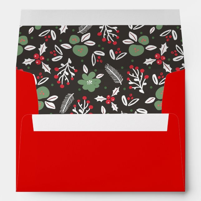 Red Green Floral Christmas Envelope (Back (Bottom))