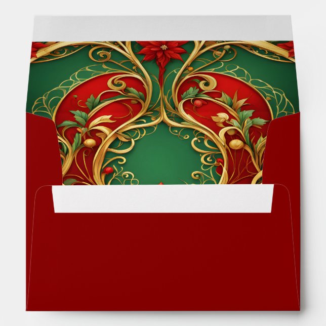 Red Green Floral Christmas Holiday Envelope (Back (Bottom))