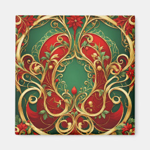 Red Green Floral Christmas Holiday Magnet