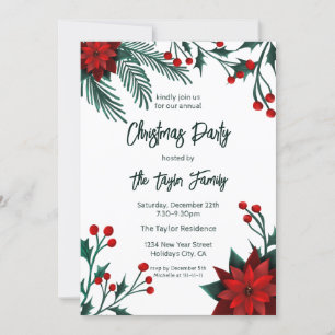 Red Green Floral Christmas Wreath Pattern Invitati Invitation