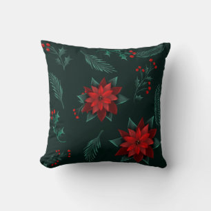 Red Green Floral Christmas Wreath Pattern Wrappin Cushion
