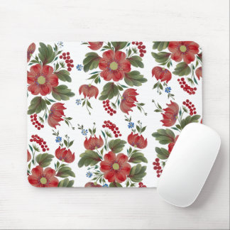 Red & Green Floral Folk Art Mouse Pad