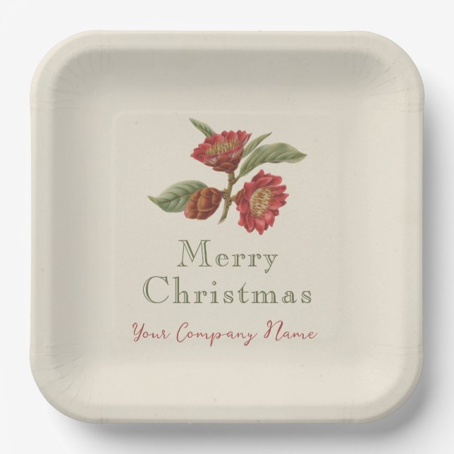 Red Green Floral Holiday Customisable   Paper Plate (Front)