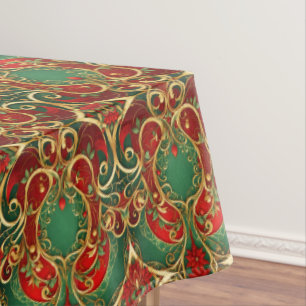 Red Green Floral Holiday Tablecloth