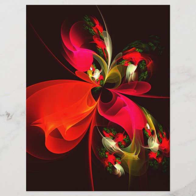  Red Green Floral Modern Abstract Art Pattern #02 (Front)