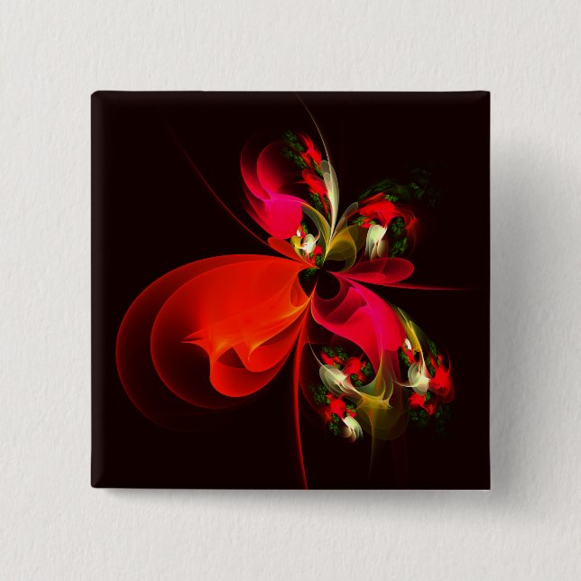 Red Green Floral Modern Abstract Art Pattern #02 15 Cm Square Badge (Front)