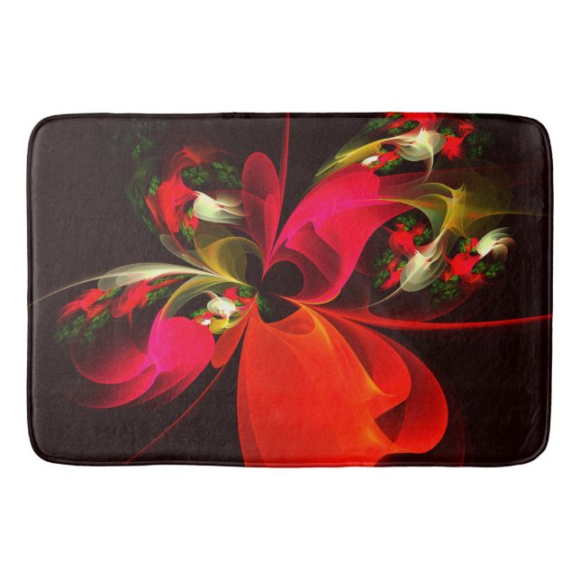 Red Green Floral Modern Abstract Art Pattern #02 Bath Mat (Front)