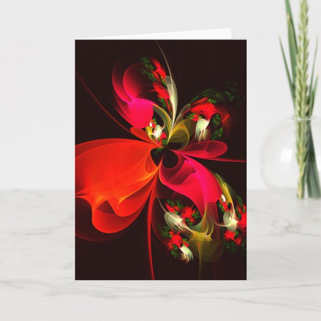 Red Green Floral Modern Abstract Art Pattern #02 Card (Front)