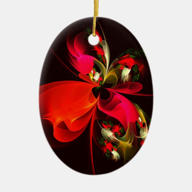 Red Green Floral Modern Abstract Art Pattern #02 Ceramic Ornament (Front)
