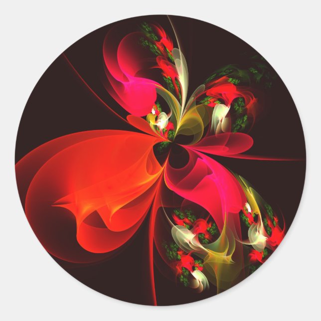 Red Green Floral Modern Abstract Art Pattern #02 Classic Round Sticker (Front)