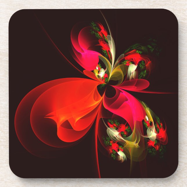 Red Green Floral Modern Abstract Art Pattern #02 Coaster (Front)