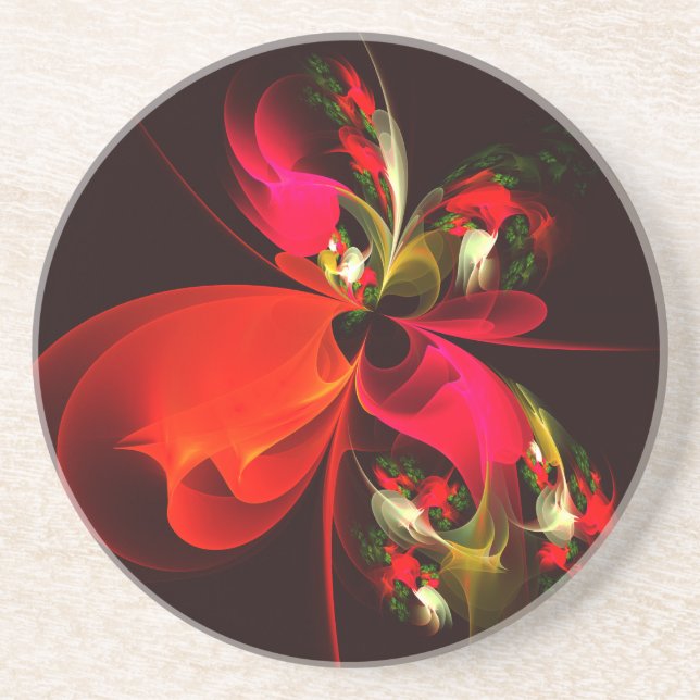 Red Green Floral Modern Abstract Art Pattern #02 Coaster (Front)