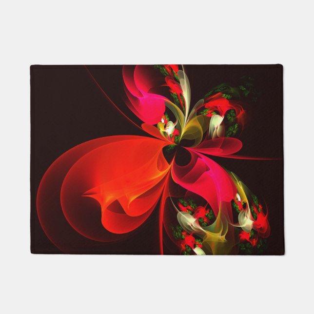 Red Green Floral Modern Abstract Art Pattern #02 Doormat (Front)