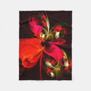 Red Green Floral Modern Abstract Art Pattern #02 Fleece Blanket