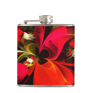 Red Green Floral Modern Abstract Art Pattern #02 Hip Flask