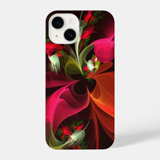 Red Green Floral Modern Abstract Art Pattern #02 iPhone Case (Back)
