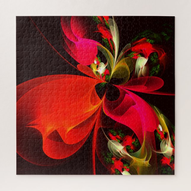 Red Green Floral Modern Abstract Art Pattern #02 Jigsaw Puzzle (Vertical)