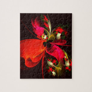 Red Green Floral Modern Abstract Art Pattern #02 Jigsaw Puzzle