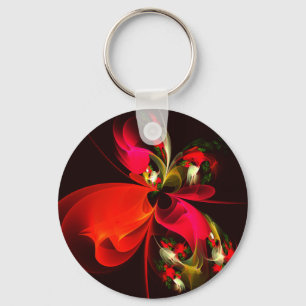 Red Green Floral Modern Abstract Art Pattern #02 Key Ring