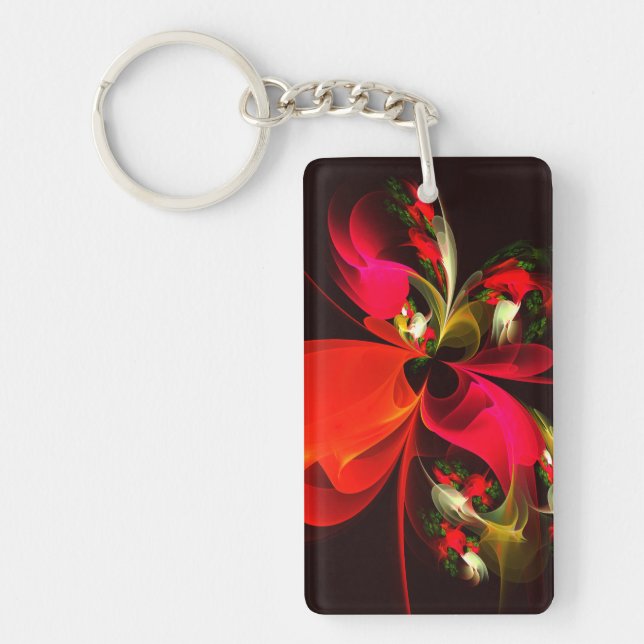 Red Green Floral Modern Abstract Art Pattern #02 Key Ring (Front)