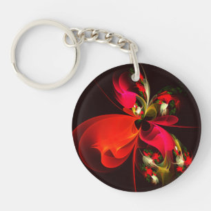 Red Green Floral Modern Abstract Art Pattern #02 Key Ring