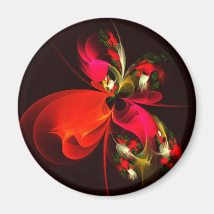 Red Green Floral Modern Abstract Art Pattern #02 Magnet