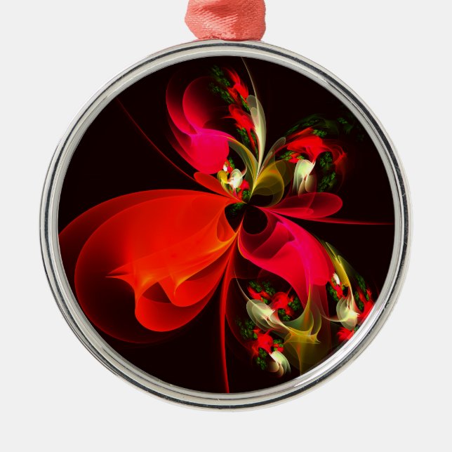 Red Green Floral Modern Abstract Art Pattern #02 Metal Ornament (Front)
