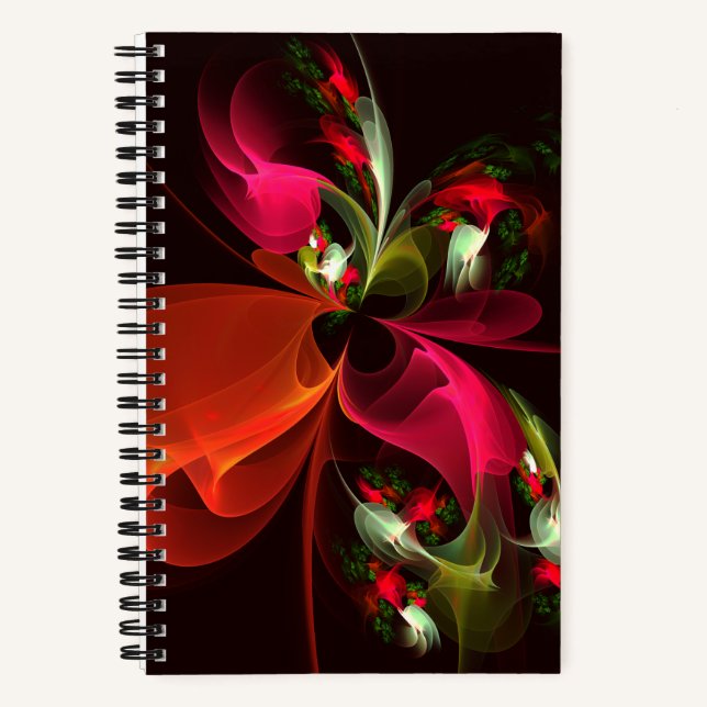 Red Green Floral Modern Abstract Art Pattern #02 Notebook (Front)