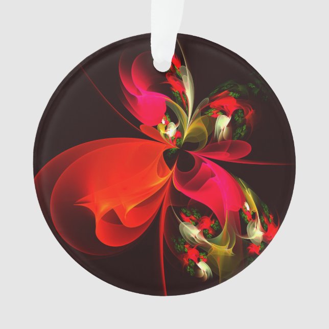 Red Green Floral Modern Abstract Art Pattern #02 Ornament (Front)