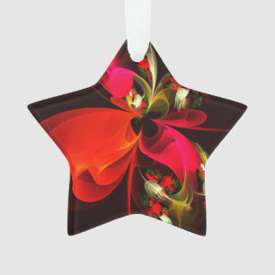Red Green Floral Modern Abstract Art Pattern #02 Ornament
