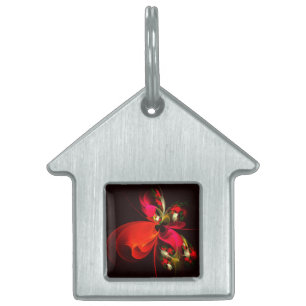 Red Green Floral Modern Abstract Art Pattern #02 Pet ID Tag