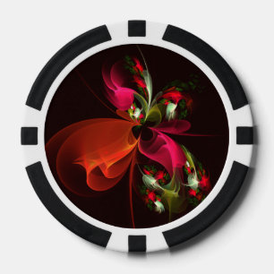 Red Green Floral Modern Abstract Art Pattern #02 Poker Chips