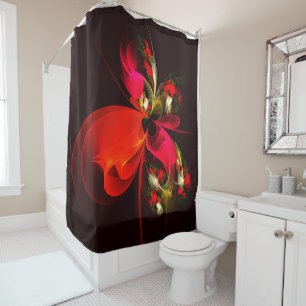 Red Green Floral Modern Abstract Art Pattern #02 Shower Curtain