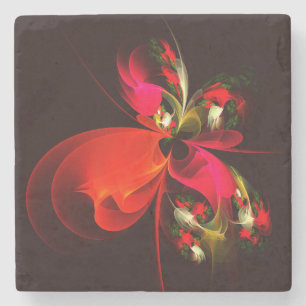 Red Green Floral Modern Abstract Art Pattern #02 Stone Coaster