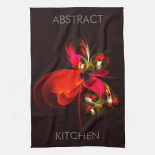 Red Green Floral Modern Abstract Art Pattern #02 Tea Towel