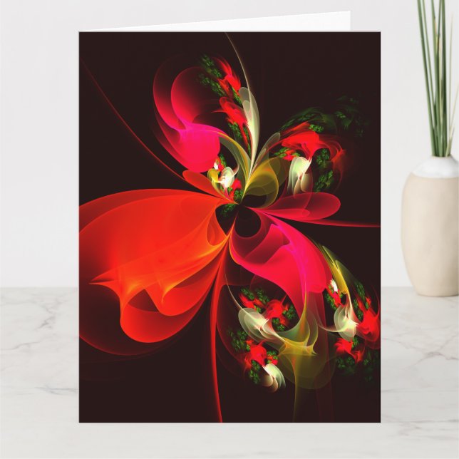Red Green Floral Modern Abstract Art Pattern #02 Thank You Card (Front)