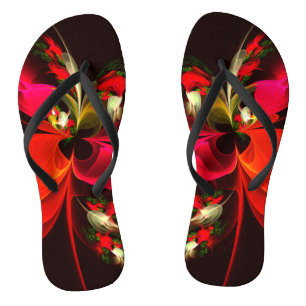 Red Green Floral Modern Abstract Art Pattern #02 Thongs