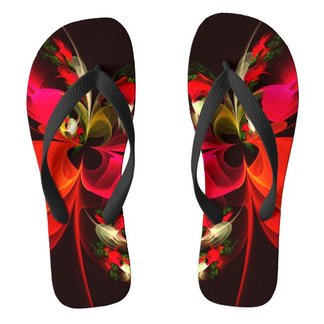 Red Green Floral Modern Abstract Art Pattern #02 Thongs (Footbed)