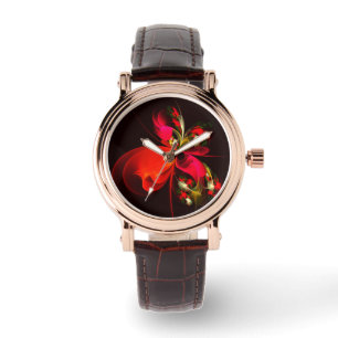 Red Green Floral Modern Abstract Art Pattern #02 Watch